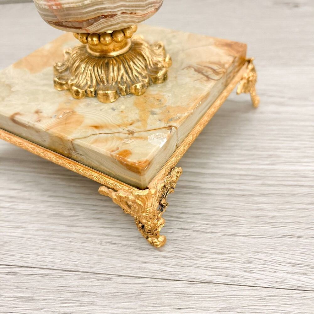 Hollywood Regency Brass Candelabra with Onyx Gilt Bronze and Cut Glass Cre-Art - Picture 4 of 10